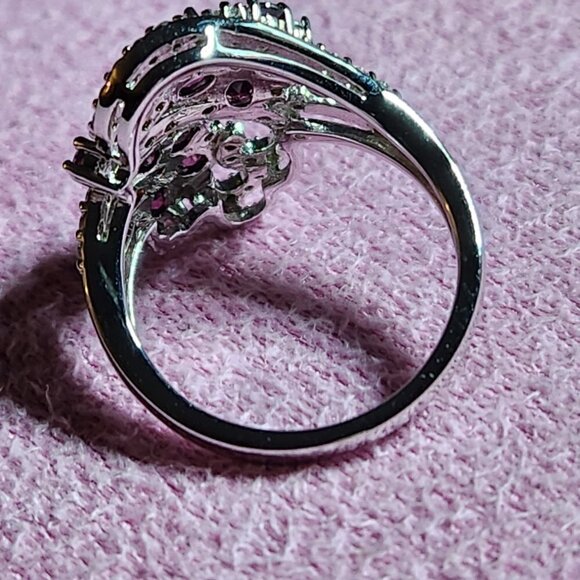JTV Raspberry Rhodolite Sterling Silver Zircon Ring - Picture 7 of 9